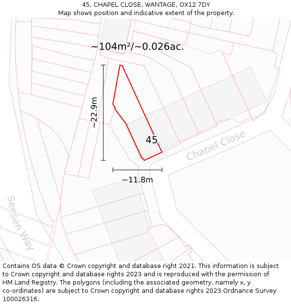 45, CHAPEL CLOSE, WANTAGE, OX12 7DY: Plot and title map