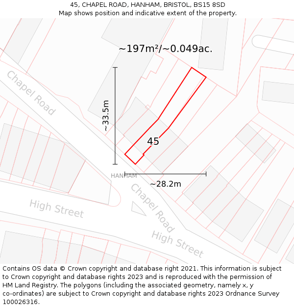 45, CHAPEL ROAD, HANHAM, BRISTOL, BS15 8SD: Plot and title map