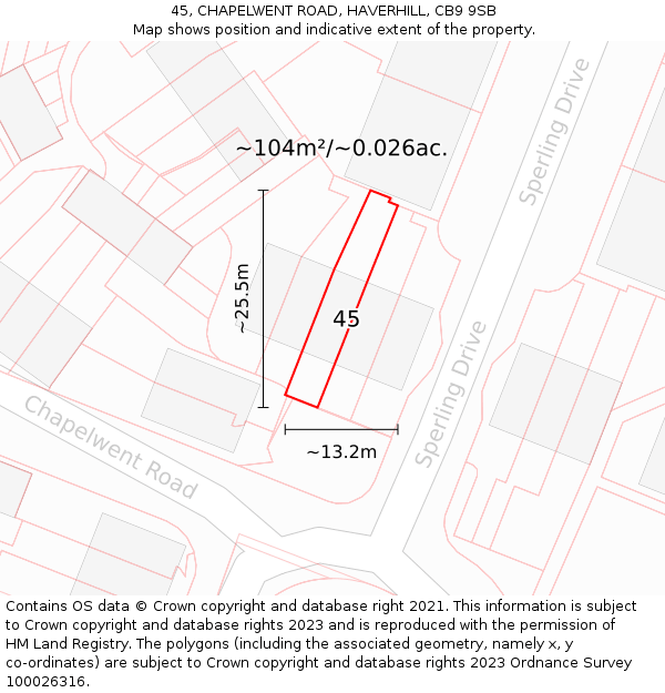45, CHAPELWENT ROAD, HAVERHILL, CB9 9SB: Plot and title map