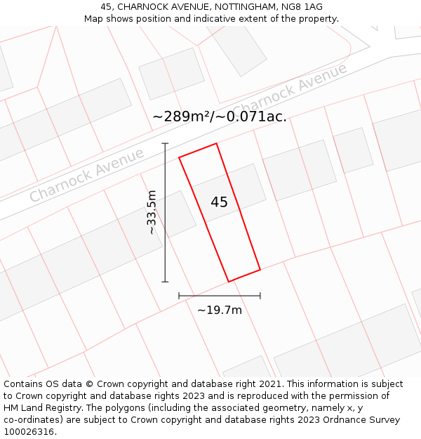 45, CHARNOCK AVENUE, NOTTINGHAM, NG8 1AG: Plot and title map