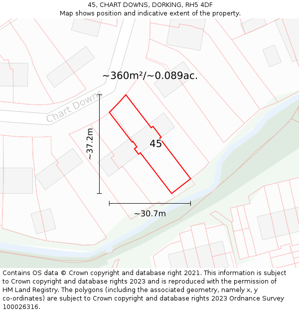 45, CHART DOWNS, DORKING, RH5 4DF: Plot and title map