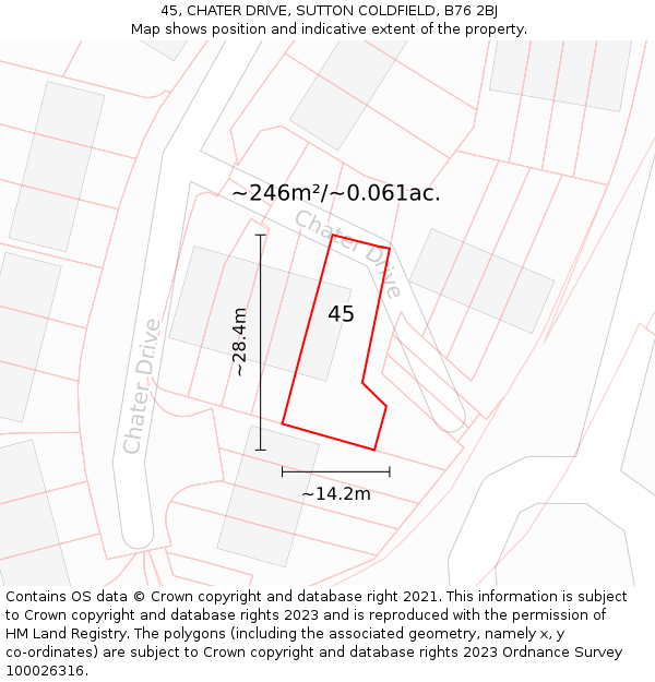 45, CHATER DRIVE, SUTTON COLDFIELD, B76 2BJ: Plot and title map