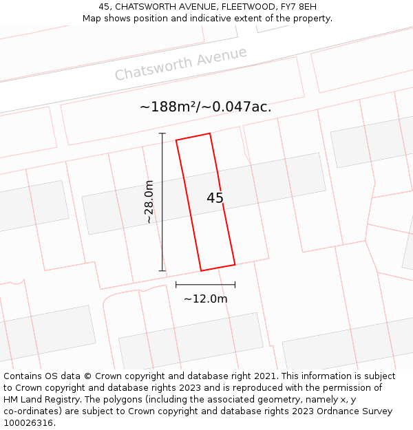 45, CHATSWORTH AVENUE, FLEETWOOD, FY7 8EH: Plot and title map