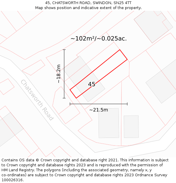 45, CHATSWORTH ROAD, SWINDON, SN25 4TT: Plot and title map