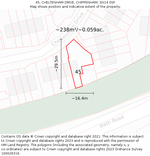 45, CHELTENHAM DRIVE, CHIPPENHAM, SN14 0SF: Plot and title map