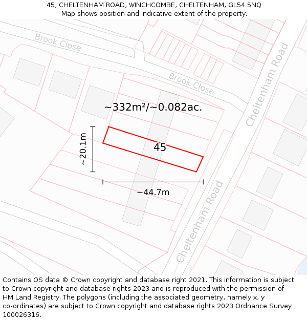 45, CHELTENHAM ROAD, WINCHCOMBE, CHELTENHAM, GL54 5NQ: Plot and title map