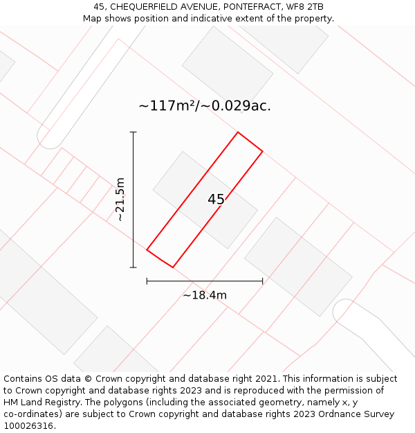 45, CHEQUERFIELD AVENUE, PONTEFRACT, WF8 2TB: Plot and title map