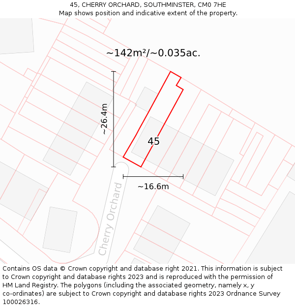 45, CHERRY ORCHARD, SOUTHMINSTER, CM0 7HE: Plot and title map