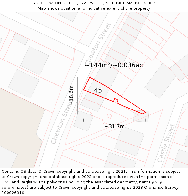 45, CHEWTON STREET, EASTWOOD, NOTTINGHAM, NG16 3GY: Plot and title map