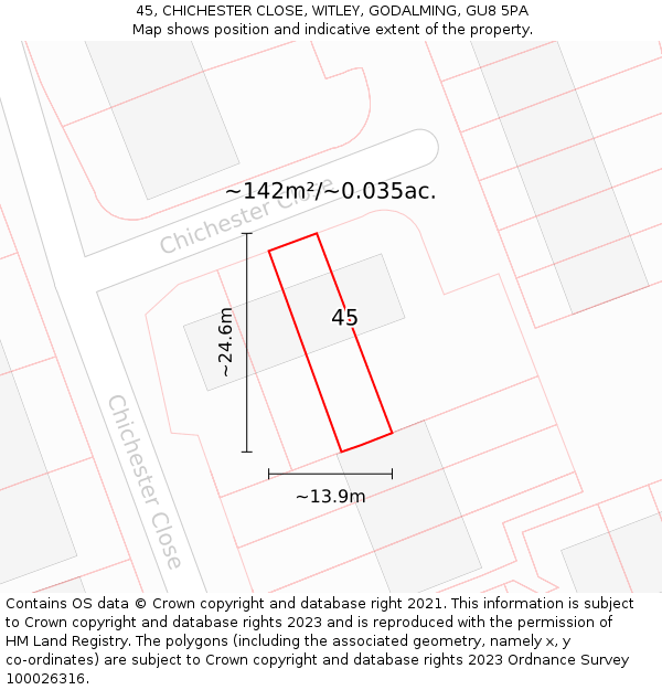 45, CHICHESTER CLOSE, WITLEY, GODALMING, GU8 5PA: Plot and title map