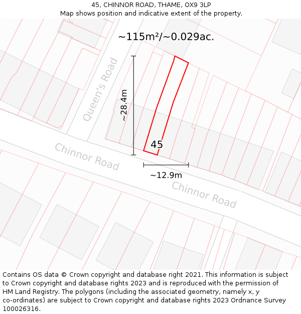 45, CHINNOR ROAD, THAME, OX9 3LP: Plot and title map