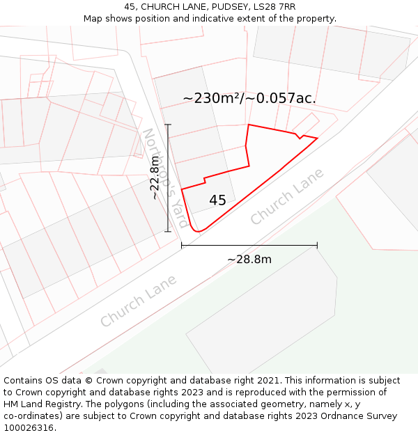 45, CHURCH LANE, PUDSEY, LS28 7RR: Plot and title map