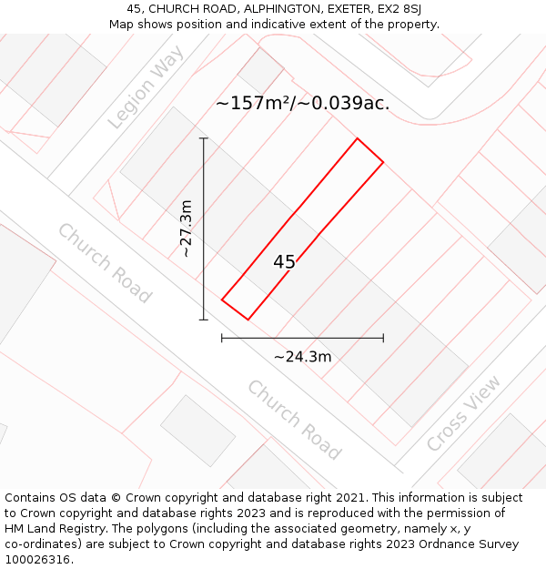 45, CHURCH ROAD, ALPHINGTON, EXETER, EX2 8SJ: Plot and title map
