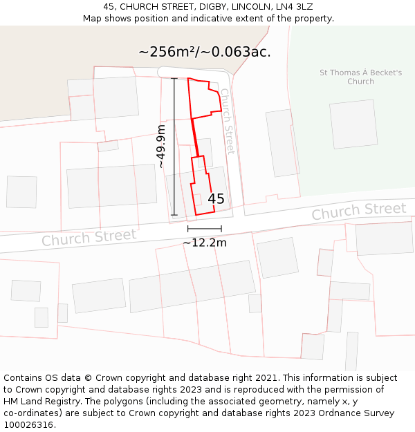 45, CHURCH STREET, DIGBY, LINCOLN, LN4 3LZ: Plot and title map