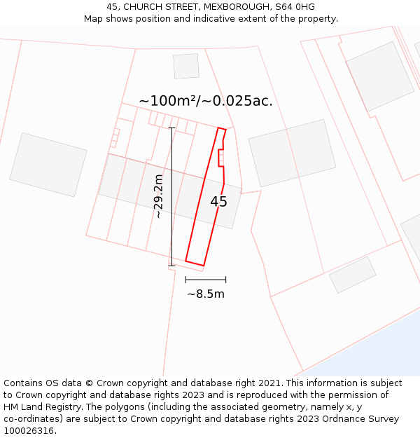 45, CHURCH STREET, MEXBOROUGH, S64 0HG: Plot and title map