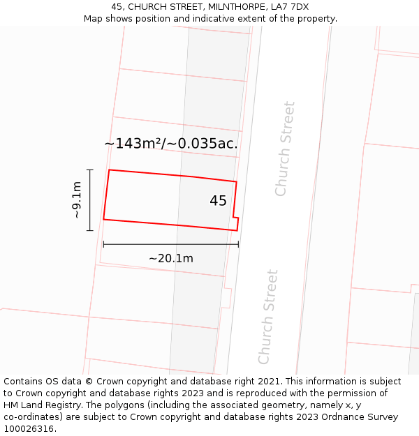 45, CHURCH STREET, MILNTHORPE, LA7 7DX: Plot and title map