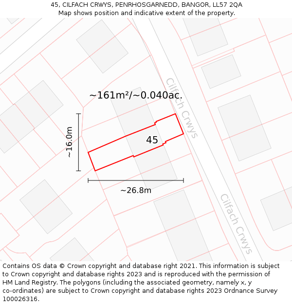 45, CILFACH CRWYS, PENRHOSGARNEDD, BANGOR, LL57 2QA: Plot and title map