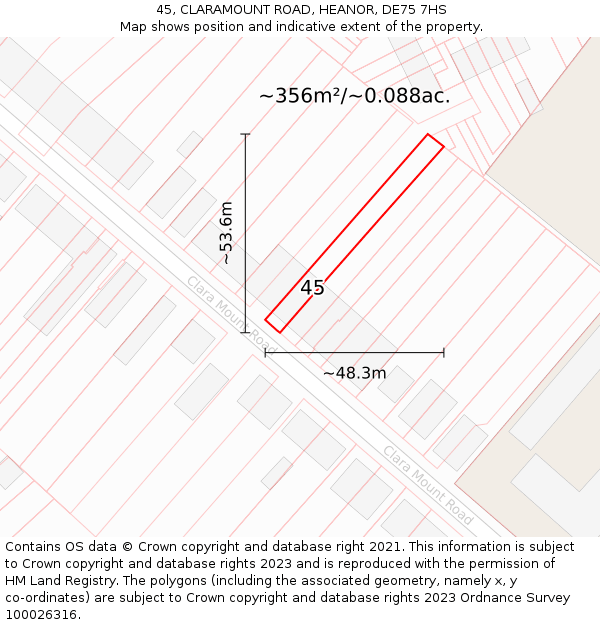 45, CLARAMOUNT ROAD, HEANOR, DE75 7HS: Plot and title map
