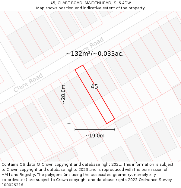 45, CLARE ROAD, MAIDENHEAD, SL6 4DW: Plot and title map