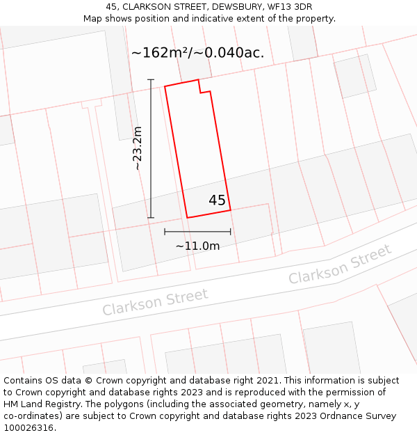 45, CLARKSON STREET, DEWSBURY, WF13 3DR: Plot and title map