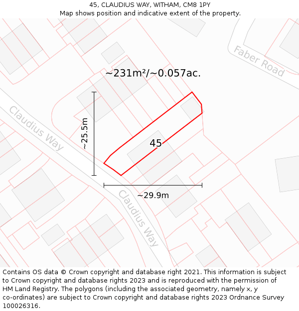 45, CLAUDIUS WAY, WITHAM, CM8 1PY: Plot and title map