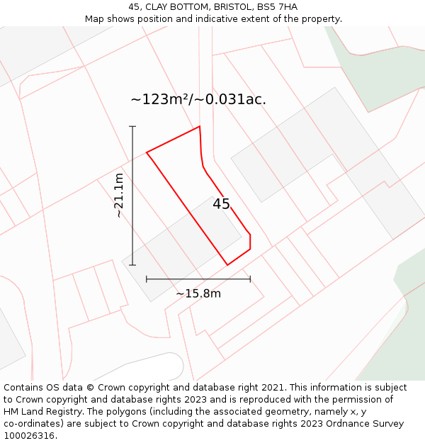 45, CLAY BOTTOM, BRISTOL, BS5 7HA: Plot and title map