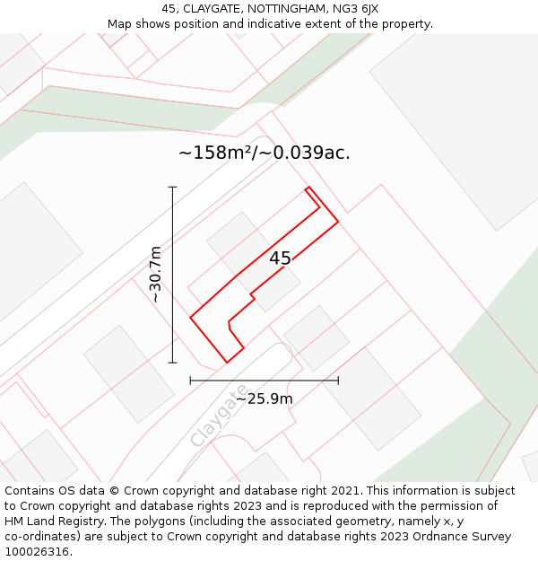 45, CLAYGATE, NOTTINGHAM, NG3 6JX: Plot and title map