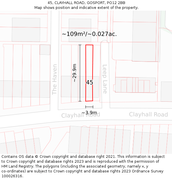 45, CLAYHALL ROAD, GOSPORT, PO12 2BB: Plot and title map