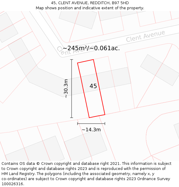 45, CLENT AVENUE, REDDITCH, B97 5HD: Plot and title map