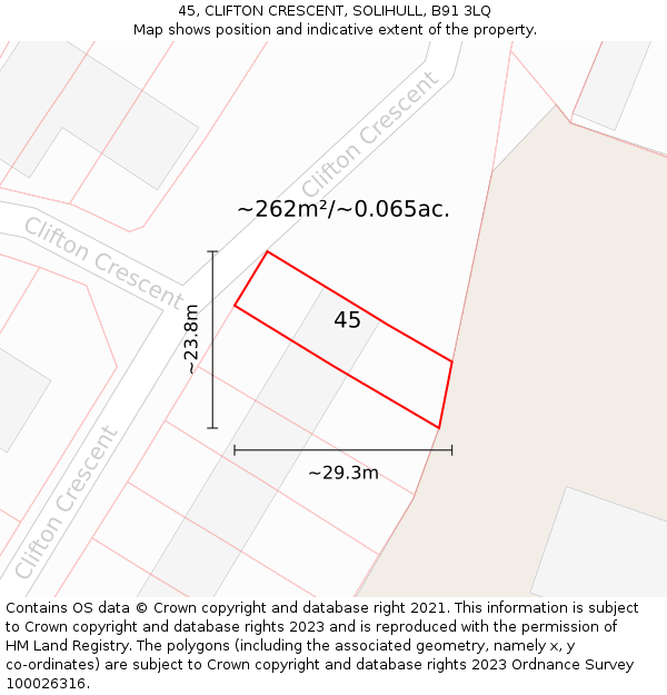 45, CLIFTON CRESCENT, SOLIHULL, B91 3LQ: Plot and title map