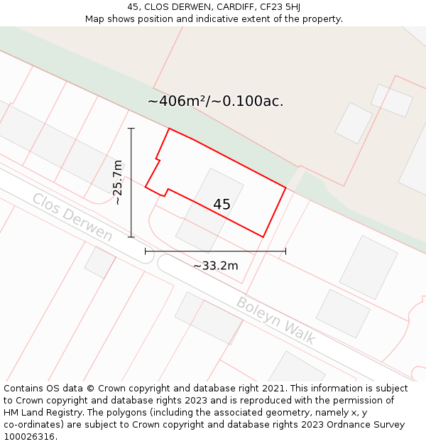 45, CLOS DERWEN, CARDIFF, CF23 5HJ: Plot and title map