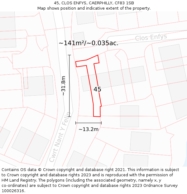 45, CLOS ENFYS, CAERPHILLY, CF83 1SB: Plot and title map