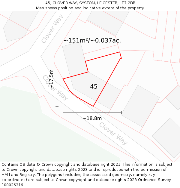45, CLOVER WAY, SYSTON, LEICESTER, LE7 2BR: Plot and title map