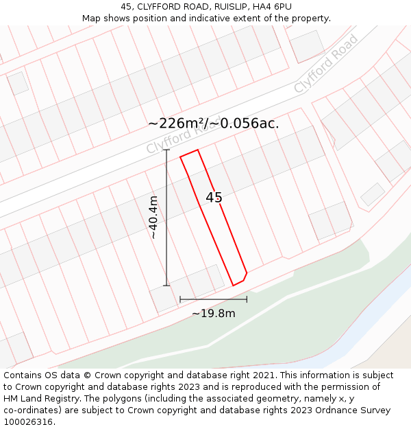 45, CLYFFORD ROAD, RUISLIP, HA4 6PU: Plot and title map