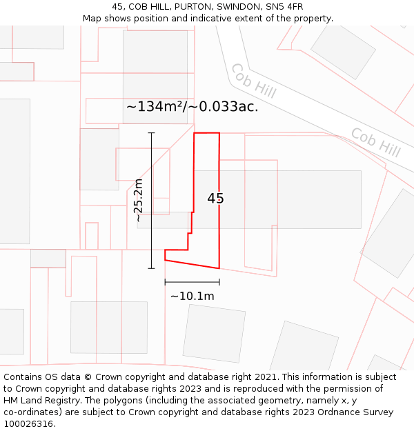 45, COB HILL, PURTON, SWINDON, SN5 4FR: Plot and title map