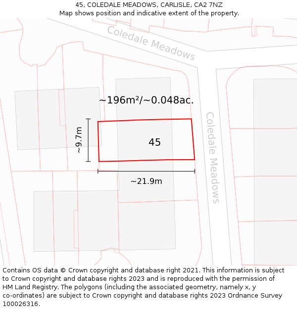 45, COLEDALE MEADOWS, CARLISLE, CA2 7NZ: Plot and title map