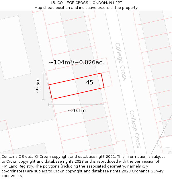 45, COLLEGE CROSS, LONDON, N1 1PT: Plot and title map