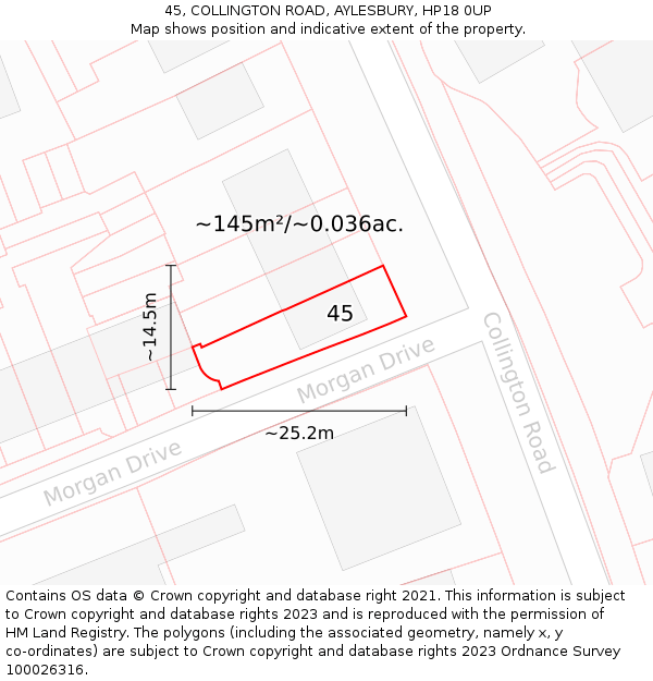 45, COLLINGTON ROAD, AYLESBURY, HP18 0UP: Plot and title map