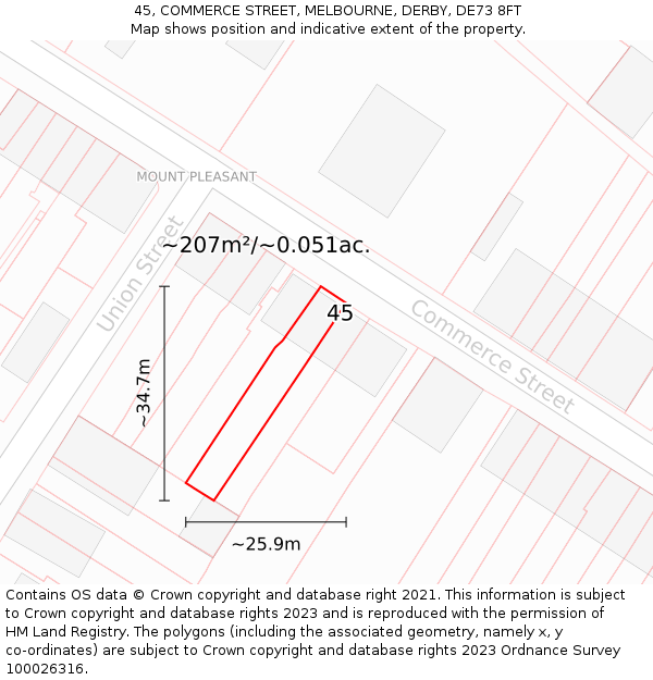 45, COMMERCE STREET, MELBOURNE, DERBY, DE73 8FT: Plot and title map