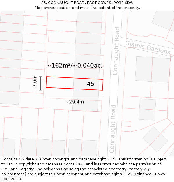 45, CONNAUGHT ROAD, EAST COWES, PO32 6DW: Plot and title map