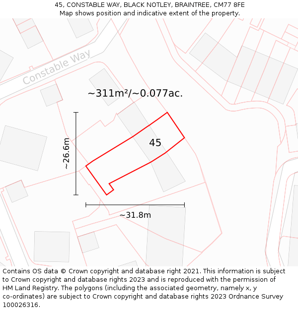 45, CONSTABLE WAY, BLACK NOTLEY, BRAINTREE, CM77 8FE: Plot and title map