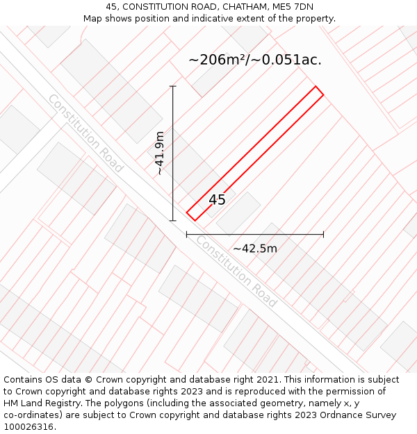 45, CONSTITUTION ROAD, CHATHAM, ME5 7DN: Plot and title map