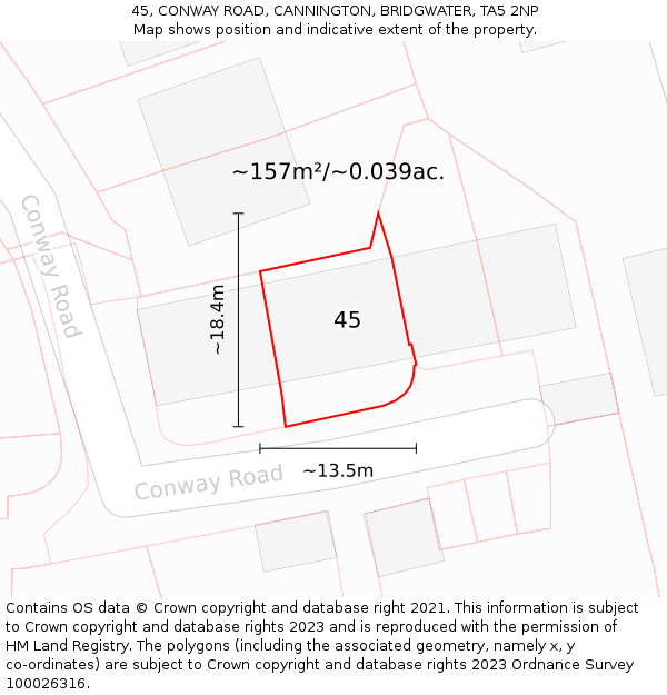 45, CONWAY ROAD, CANNINGTON, BRIDGWATER, TA5 2NP: Plot and title map
