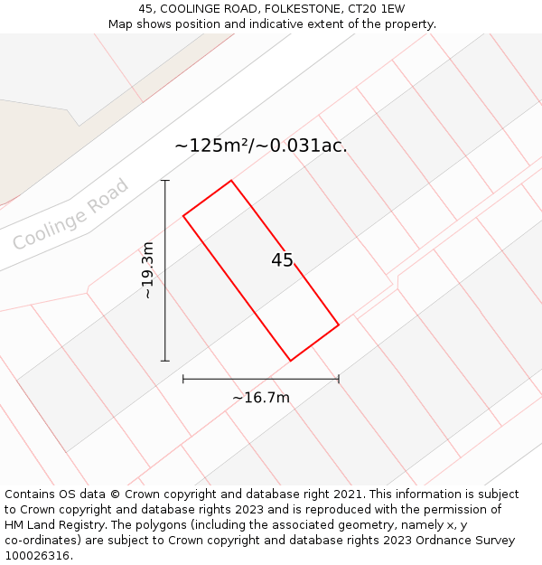 45, COOLINGE ROAD, FOLKESTONE, CT20 1EW: Plot and title map