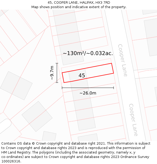 45, COOPER LANE, HALIFAX, HX3 7RD: Plot and title map