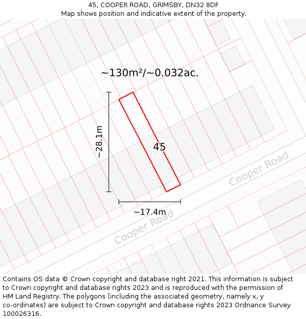 45, COOPER ROAD, GRIMSBY, DN32 8DF: Plot and title map