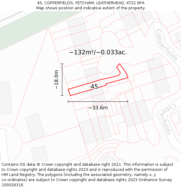 45, COPPERFIELDS, FETCHAM, LEATHERHEAD, KT22 9PA: Plot and title map