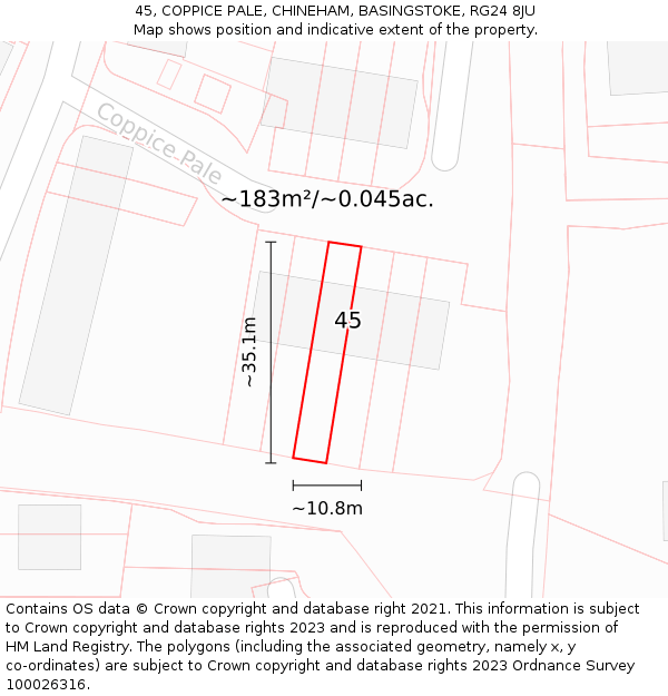 45, COPPICE PALE, CHINEHAM, BASINGSTOKE, RG24 8JU: Plot and title map