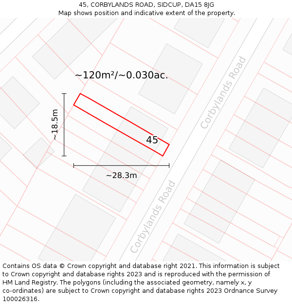 45, CORBYLANDS ROAD, SIDCUP, DA15 8JG: Plot and title map