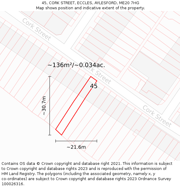 45, CORK STREET, ECCLES, AYLESFORD, ME20 7HG: Plot and title map
